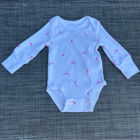 🍭Nike White Bodysuit with Pink Swooshes long sleeve - Picture 1 of 7